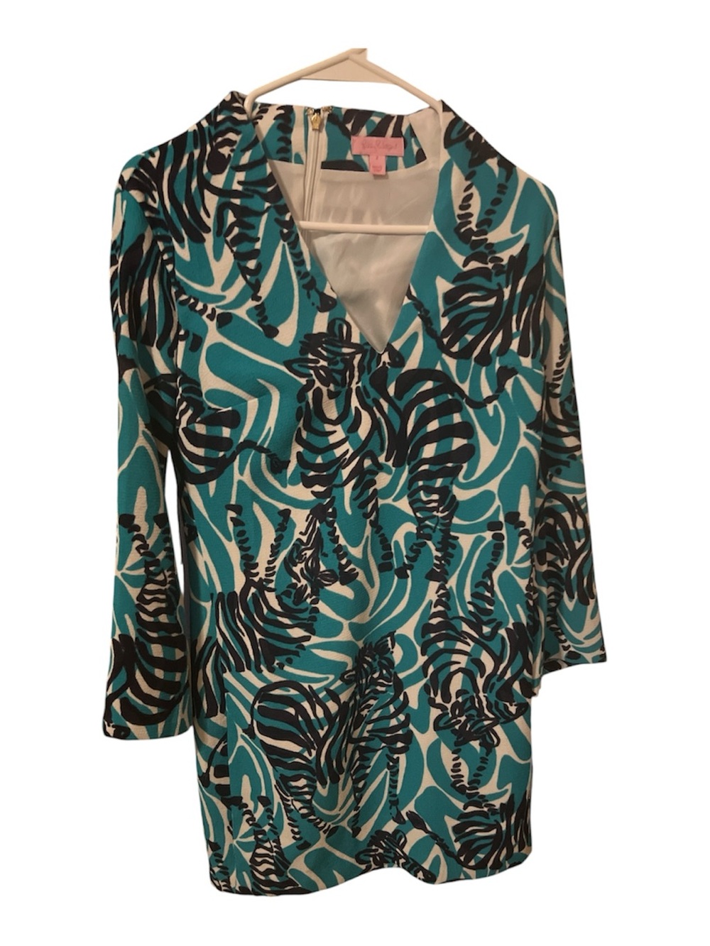 Lilly Pulitzer Turquoise, Black & White Abstract V-Neck Dress